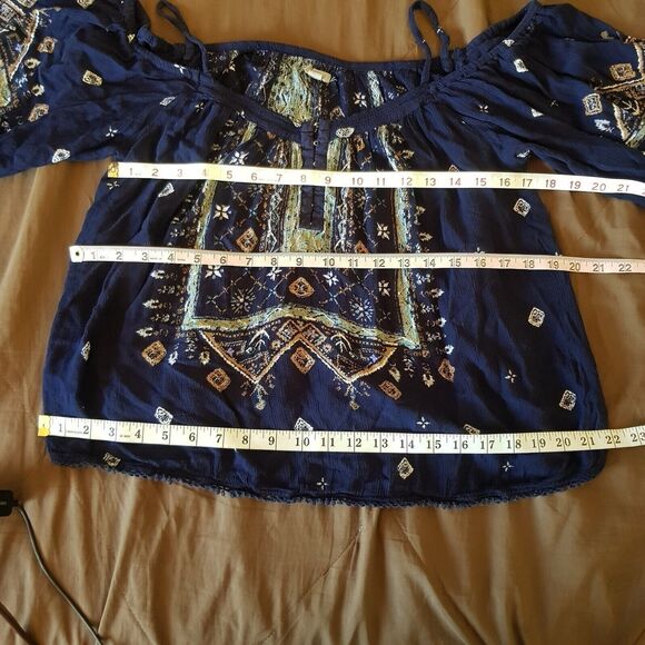 Ecote Blouse Sz XS Cold Shoulder Hipster Bohemian Boho Coastal Cow Girl Rodeo - Picture 10 of 12
